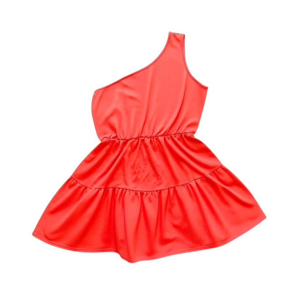 Fantastic Fawn Coral One Shoulder Ruffle Top Peplum Summer Going Out  Dopamine